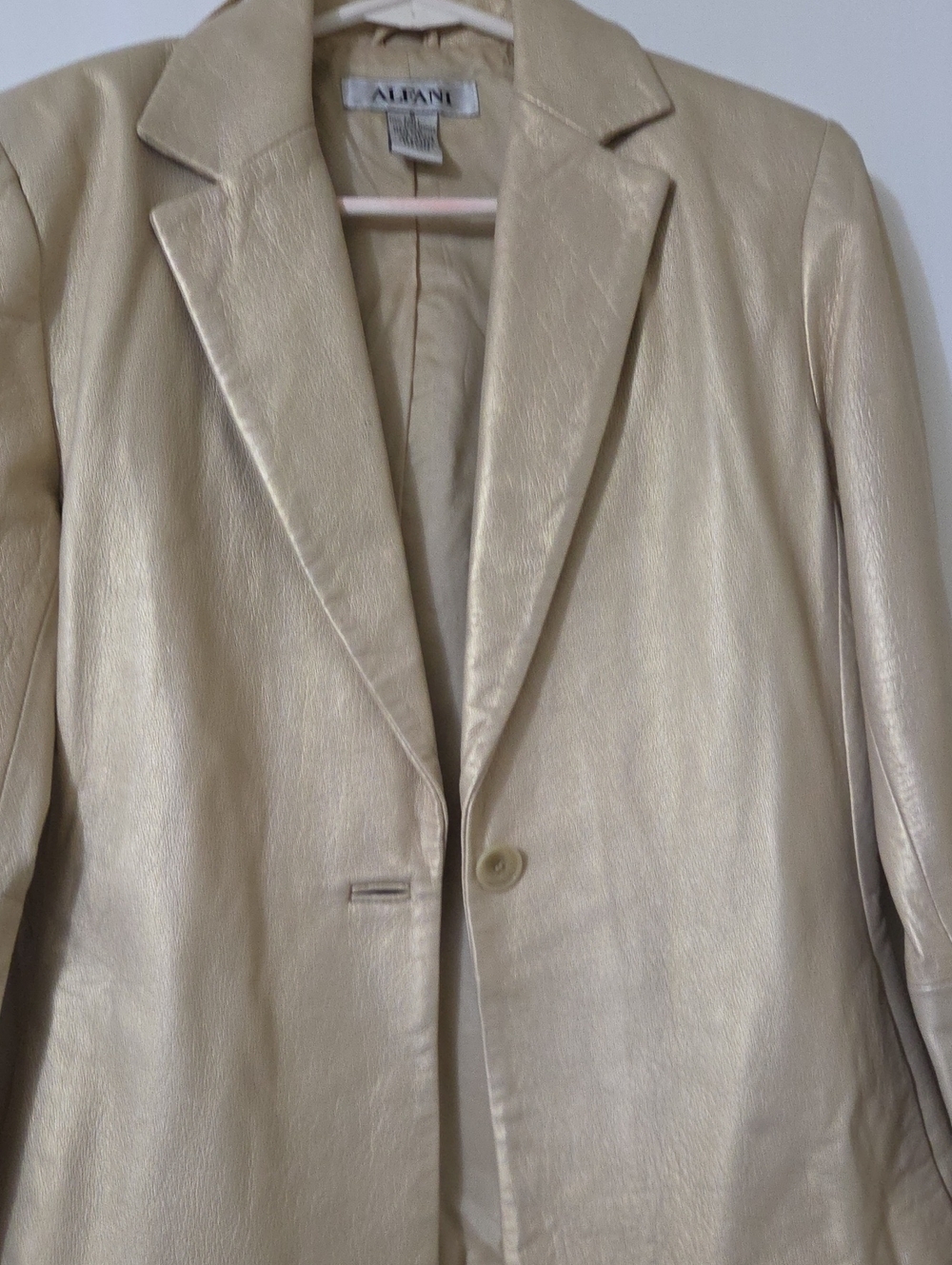 Alfani Beige Single-Button Leather Blazer